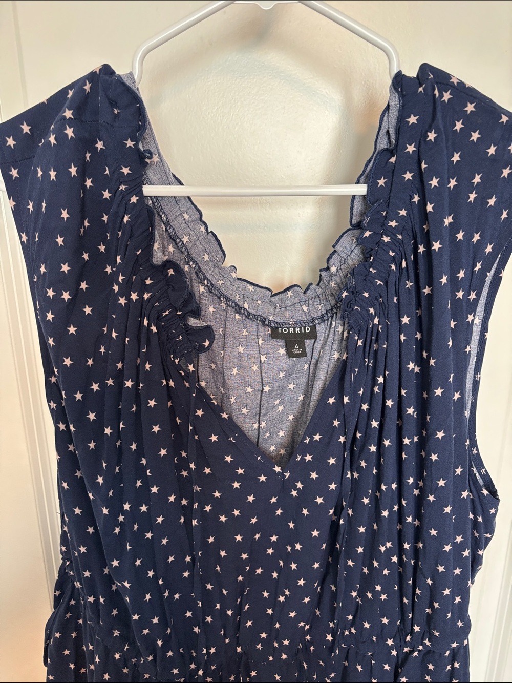 Torrid Navy Star-Print Ruffle V-Neck Dress